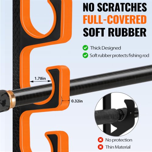 H5P Fishing Rod Holders for Garage Wall (Orange / 2 Pack holds up 10 rods)