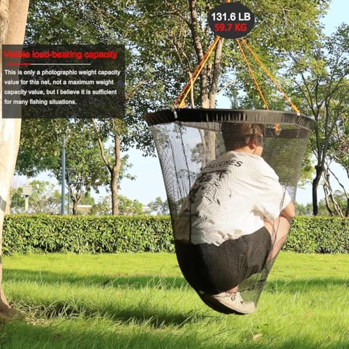 Large Collapsible Bridge Pier Fishing Net Rubber Coated Landing Net with Rod (31.5 x 31.5 x 35.4")