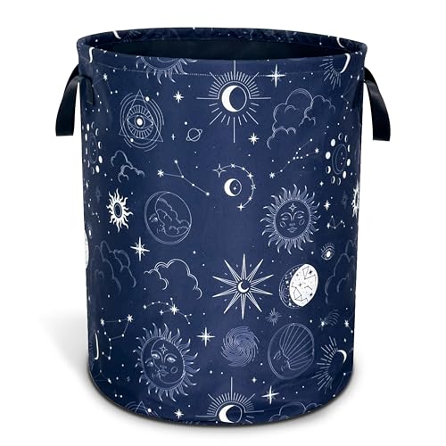 Night Sun Stars Moon Laundry Basket Foldable Oxford Cloth 18.9 x 16.5 Inch (Night Sun Stars Moon)