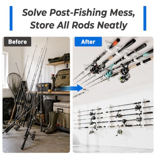 H5W Solid Wood Fishing Rod Holder (White / 2packs holds up 10 rods)