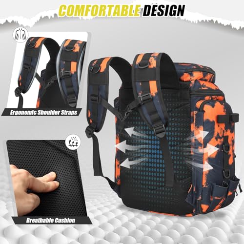 45L Fishing Backpack with Rod Holders & Built (Black and Orange Graffiti)