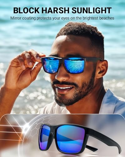 Floating Sunglasses for Men Women (P1 Black Floating Frame/Blue Mirrored Lens)