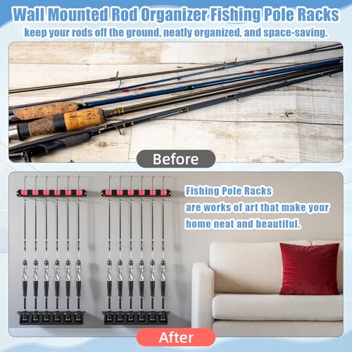 3 Set Fishing Rod Holders for Garage Wall Mount Pole Racks (Vertical)