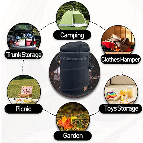 Pop Up Storage Bin Collapsible Trash Can Recycle Container Reusable Utility Bag with Zippered Lid for Camping