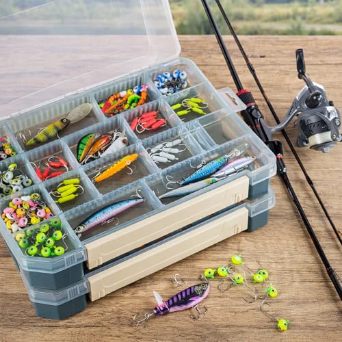 2 Pack Aventik Super Large Fishing 3700Tackle Box (Gray)