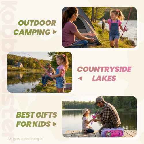 Kids Fishing Pole (Pink & Green / 3.94-ft Set)