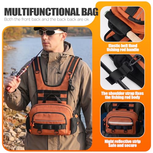 Fishing Chest Pack with Rod Holder (Orange)