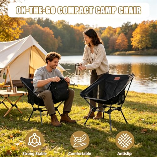 2 Pack Lightweight Camping Chairs for Adults & Teens (Black)