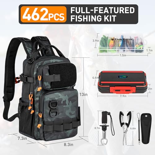 Fishing Kit Backpack Fishing Tool and Tackle Box with Tackle (Camo-462pcs)