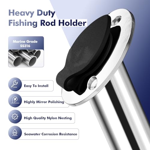 2 Pack of Fishing Rod Holder (Silver - Black Insert / 30 Degree with Cap)
