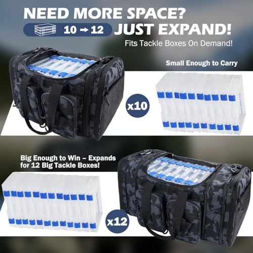 Tackle Bag Expandable Fishing Bag for Saltwater & Freshwater (Tackle Bag Wih Tackle Boxes)