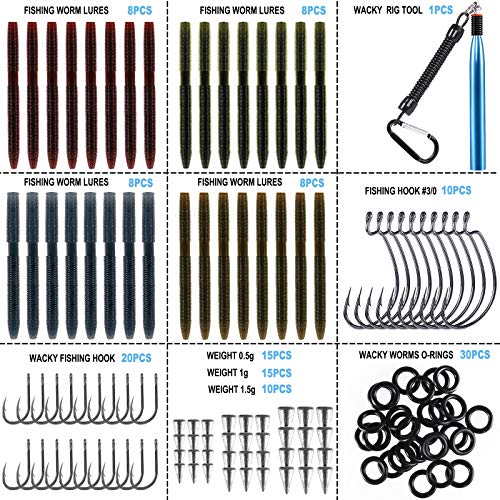 5.5" Wacky Worm Fishing Lure Kit (133PCS 5.5" Wacky Worm Fishing Lure Kit)