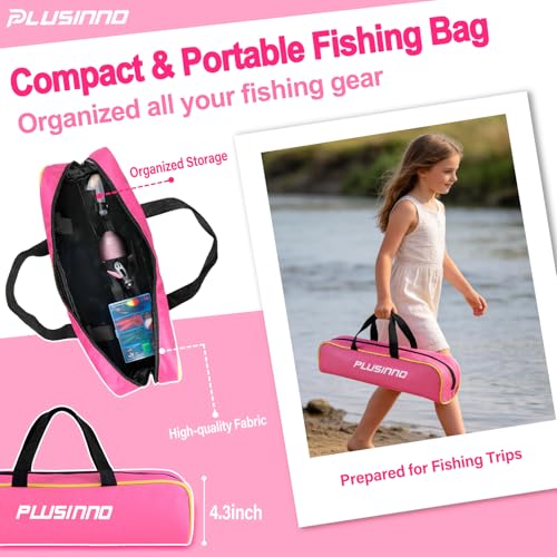 Kids Fishing Pole with Spincast Reel Telescopic Fishing Rod Combo Full Kits for Boys (Pink / 5FT / 1.5M)