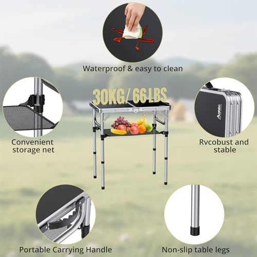 2ft Folding Camping Table (Black / 24" x 16" x 26.3")