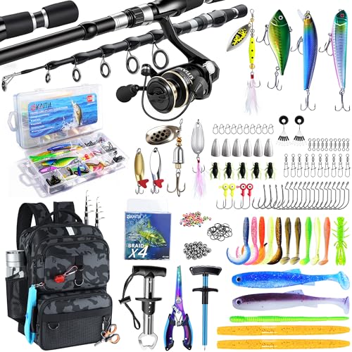 Fishing Backpack with Tackle Boxes and Rod (Camo Black)