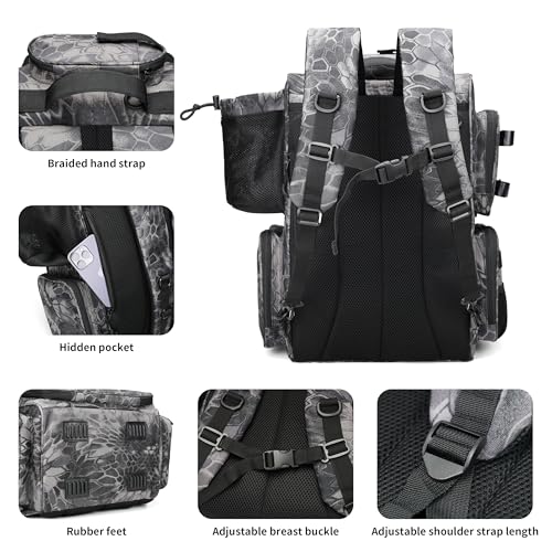 Fishing Tackle Backpack with Rod Holders (Camouflage Black)