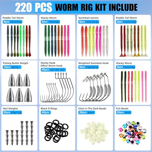 Fishing Lures (220PCS Wacky Worm Fishing Lure Kit)