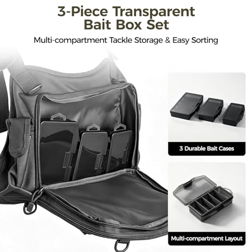 Fishing Chest Pack with 3 Bait Boxes (Black)