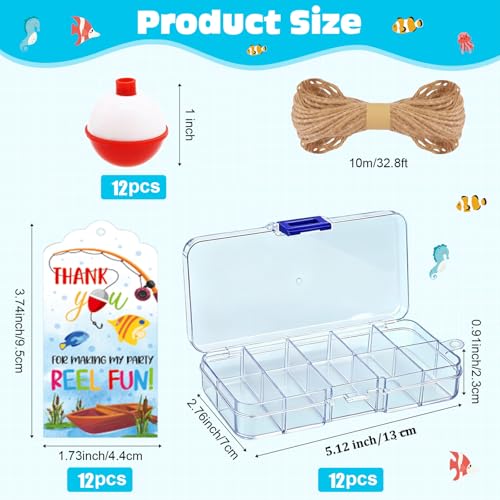 24 Set Fishing Candy Little Tackle Boxes for Birthday Party Favors with 24 Fishing Bobber 24 Thank You Cards for Making My Party Reel Fun Gone Fishing Theme Supplies Fishing Decorations