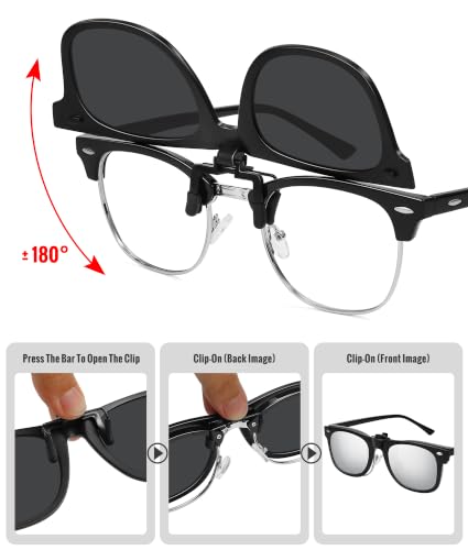 Polarized Clip On Sunglasses for Men Women (3pack-balck+blue Mirrored+silver Mirrored)