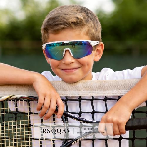 Kids Sunglasses Youth Baseball Sun Glasses for Boys Girls Cycling Sports UV400 Protection Goggles Ages 3 (2pack-white/Blue+blue/Pink)