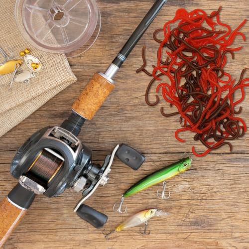 100 Pcs 3.3inch Soft Worms Fishing Lure Baits (Red+Brown)