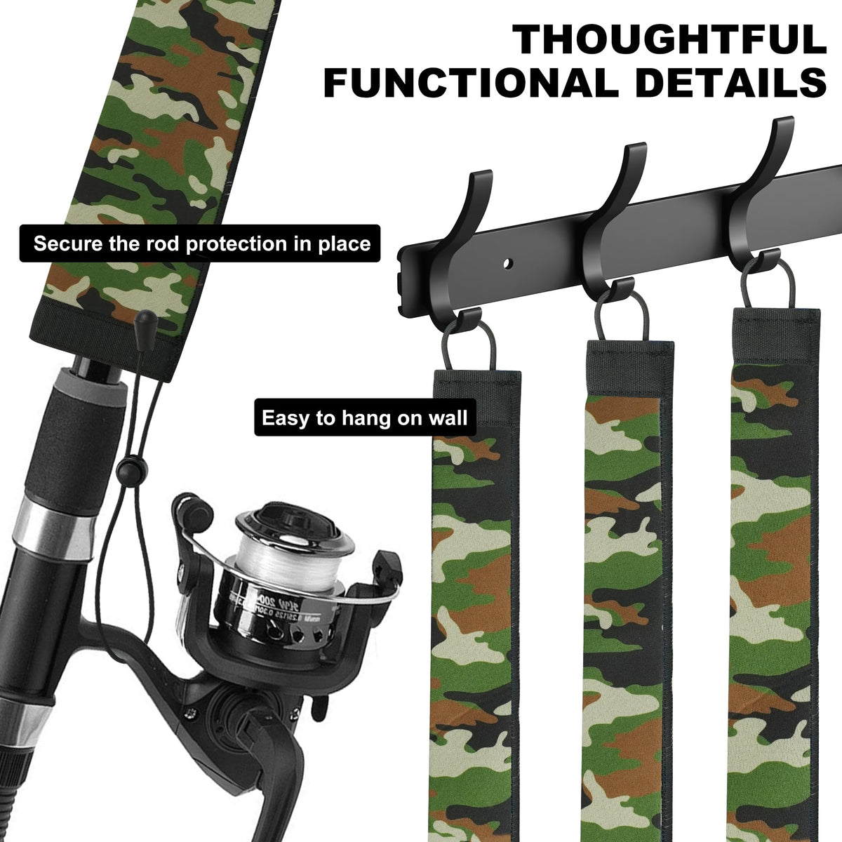 Neoprene Fishing Rod Sleeve Rod Socks for Casting (60" / 2-Deep Green Camo)