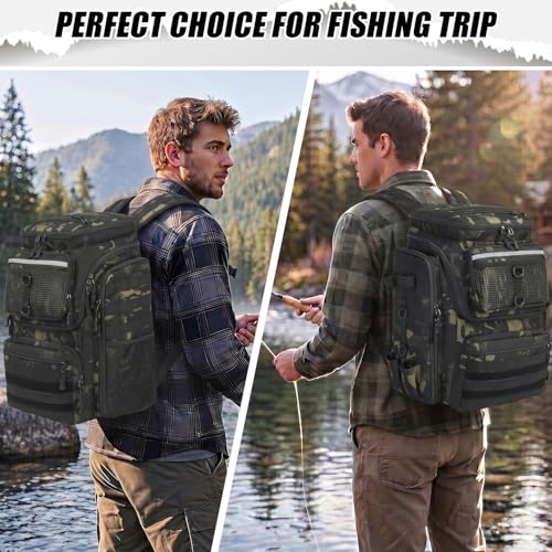 Fishing Backpack with Rod Holders (Dark CM (4 Tackle Boxes Included))
