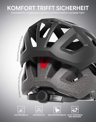 Adult Bike Helmet Rear Light & OTG Magnetic Goggles for Men Women (Black / Large)
