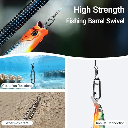 High Strength Saltwater Barrel Swivels Fishing Tackle Stainless Steel Line Connector Fishing Snaps Swivel Change Quick Fishing Clips Snap Black Nickel (Size 1/0+L (112lb) 50 pcs)
