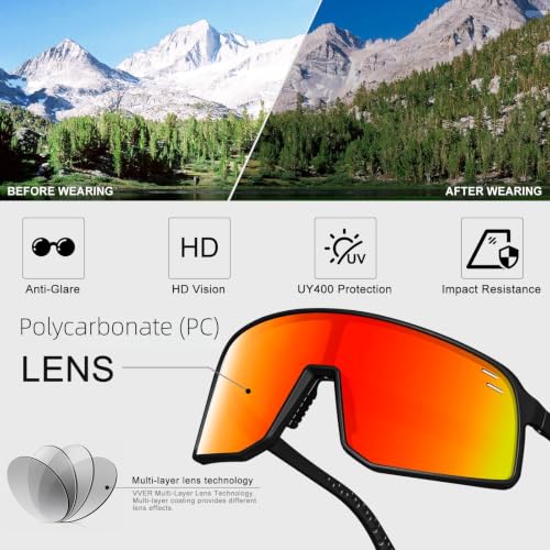 Sunglasses for Men Women (Black &Red Lens)