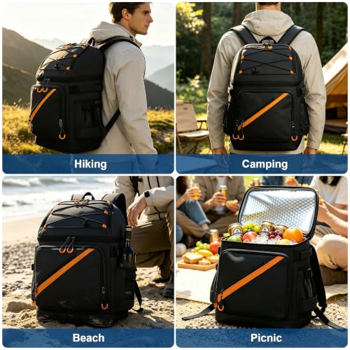 50 Can Large Waterproof Insulated Cooler Backpack (Black)