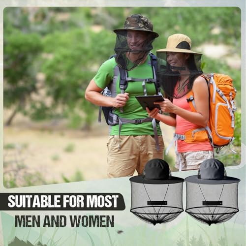 4 Pcs Mosquito Net Hat Sun Hat Mesh Fishing Bucket Cap Garden Bug Cap Face Cover with Zipper for Men Women (Dark Gray, Dark Beige, Deep Brown, Black)