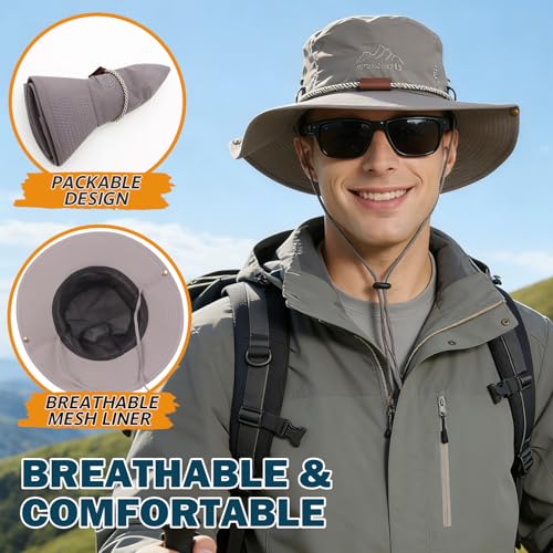 Waterproof Wide Brim Bucket Sun Hat Boonie Hat for Men & Women D Grey (D Grey)