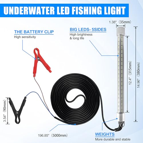 Underwater Fishing Light 80W 12V 40000 Lumens Green Attracting Fish Light LED Fishing Light Submersible Fish Finder Lamp IP68 Waterproof for Freshwater and Saltwater