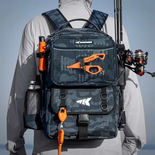 BaitSpace 50L Fishing Backpack with 4 Tackle Boxes (C: Blue Camo / With (4) 3600 tackle boxes)