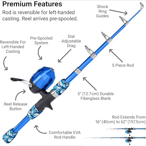 Beginner Kids Fishing Pole & Tackle Box (Camo Blue / 1.2m or 3.9FT)