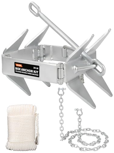25 LB Box Anchor Kit with 100 FT Nylon Rope & Anchor Chain (25 LB - for Boats Up to 40 FT)