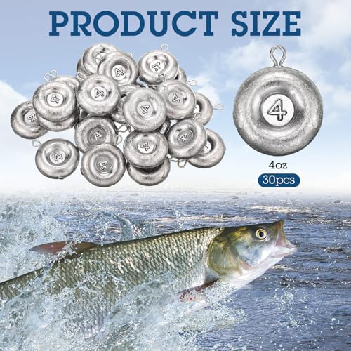 30 Pieces Fishing Disc Sinkers Weights Disc Sinker Fishing Sinkers Weights for Saltwater Catfishing Trolling Surf Tackles