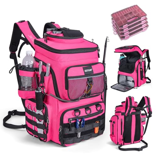 Fishing Backpack with 4 Tackle Boxes (A3:pink(4 Tackle Boxes Included))