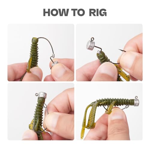 20Pack Weedless Ned Rig Jig Heads with Molded Bait Keeper for Bass Fishing (Black / 1/8oz)