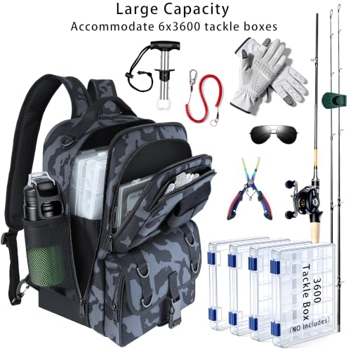 Fishing Backpack with Tackle Boxes (Camouflage Black)