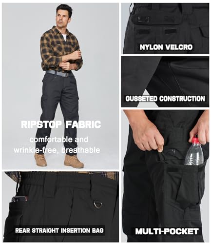Cargo Work Pants for Men Ripstop Tactical Pants Lightweight Water Resistant EDC Hiking Carpenter Hunting Pants with Multi Pockets Black 42Wx32L (Black / 42W x 32L)