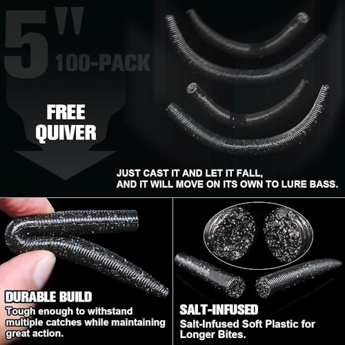 Wacky Worms Soft Plastic for Bass Fishing Lures (3-Black Blue Flake / 5")