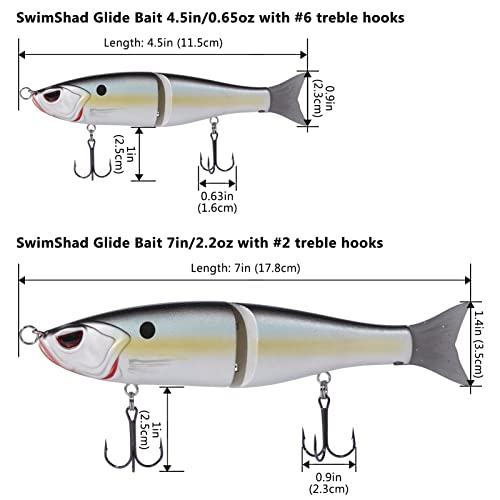 SwimShad Glide Baits Jointed Swimbait Bass Pike Salmon Trout Muskie Fishing Lure (Threadfin / 4.5in/0.65oz)