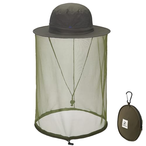 Mosquito Net Hat Safari Hat UPF 50+ Sun Protection Boonie Hats for Men with Neck Flap Fishing Hiking for Men (Medium-Large / Khaki Green)