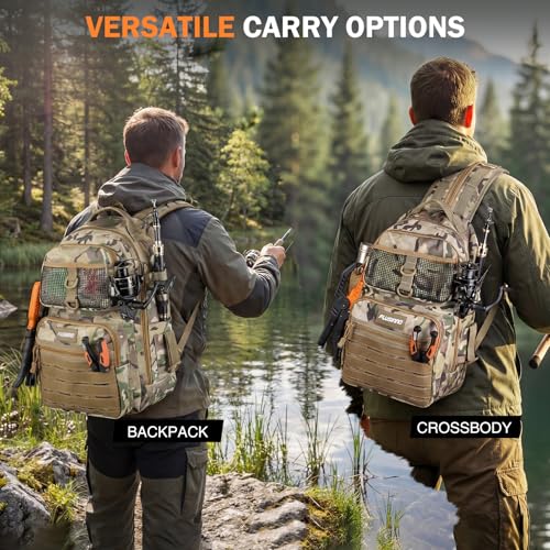 Fishing Gear Fishing Backpack with Tackle Box (Khaki Fishing Backpack With Fishing Kit)