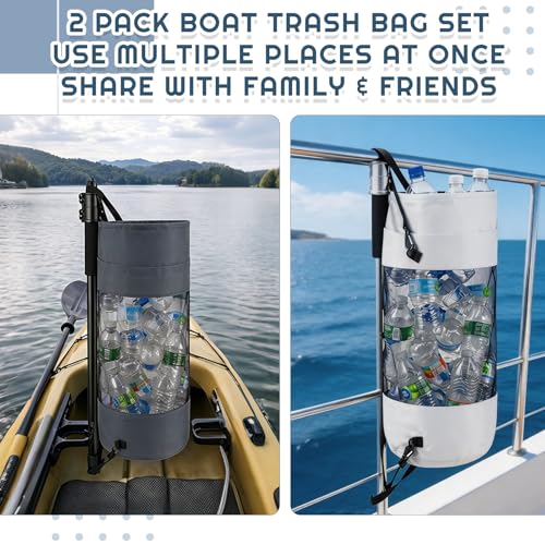 2 Pack Boat Trash Bag Mesh Garbage Holder (White,Grey)