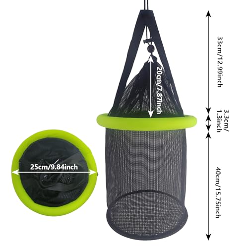 Floating Fish Basket Nylon Net Cage for Live Bait Storage (5 GAL Lime Green-9.8*9.8*15.8inch)
