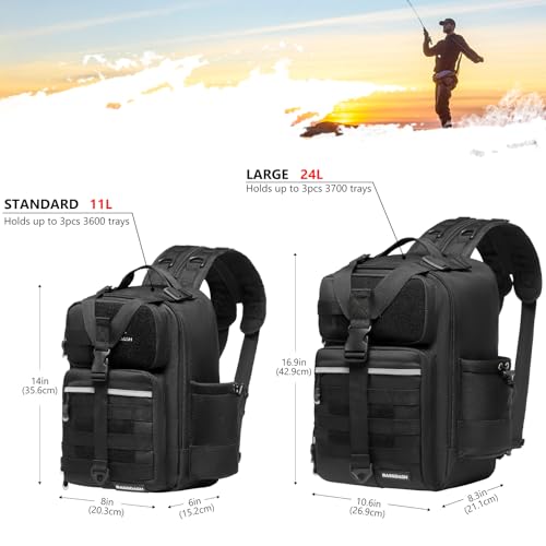 Convertible Fishing Backpack Sling Bag with Rod Holder (Black / Standard)